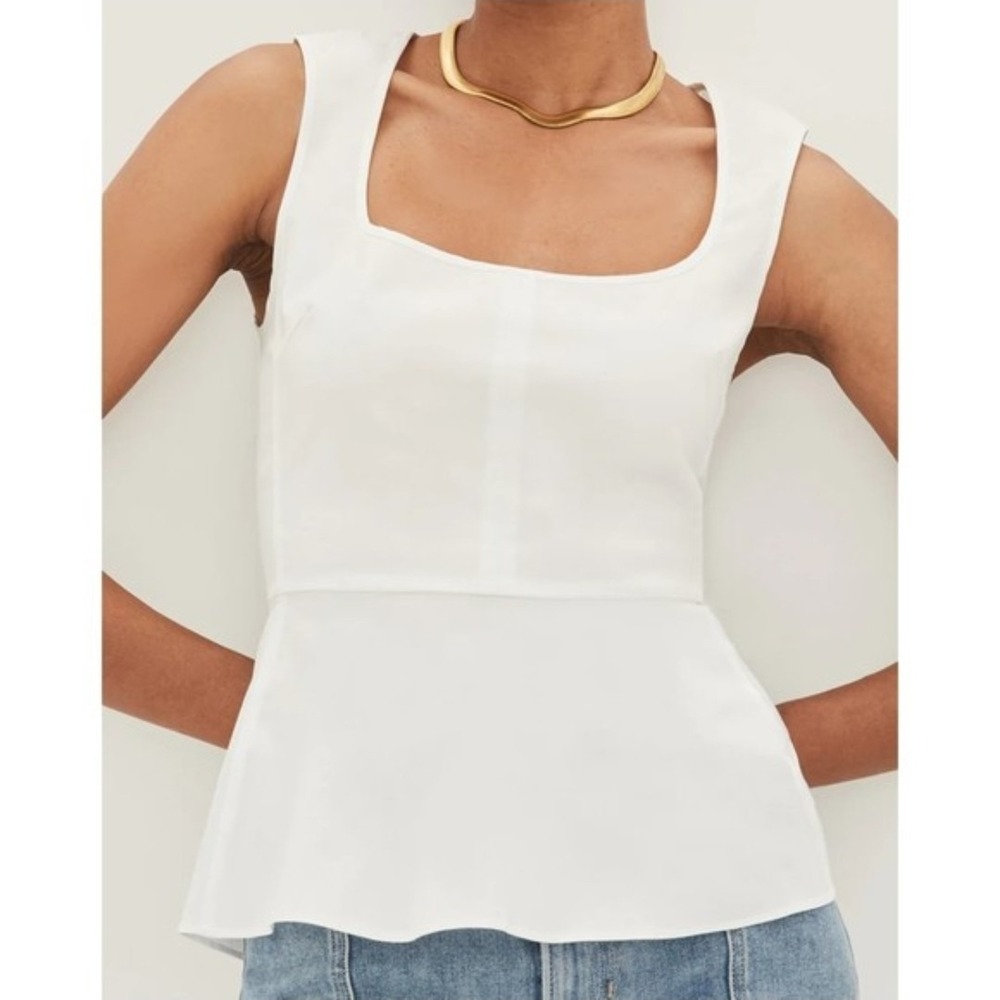 VERONICA BEARD Basso Blouse White Stretch Sz 6 Cotton Sleeveless Peplum Top